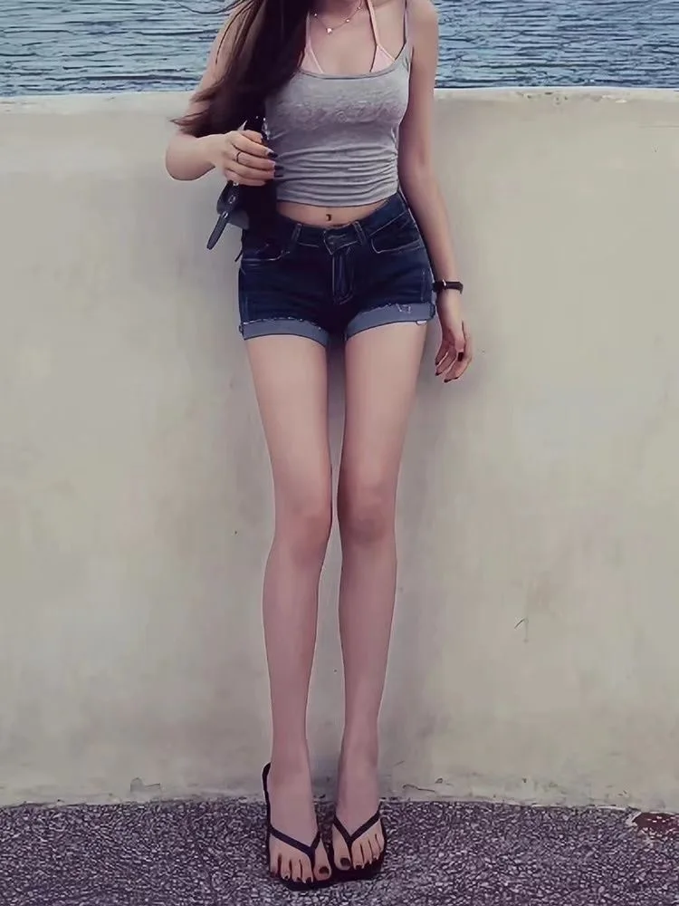 Women's Low Rise Elastic Tight Curled Denim Shorts Summer New Hot Girl Street Casual Hip Wrap Sexy Mini Shorts Female