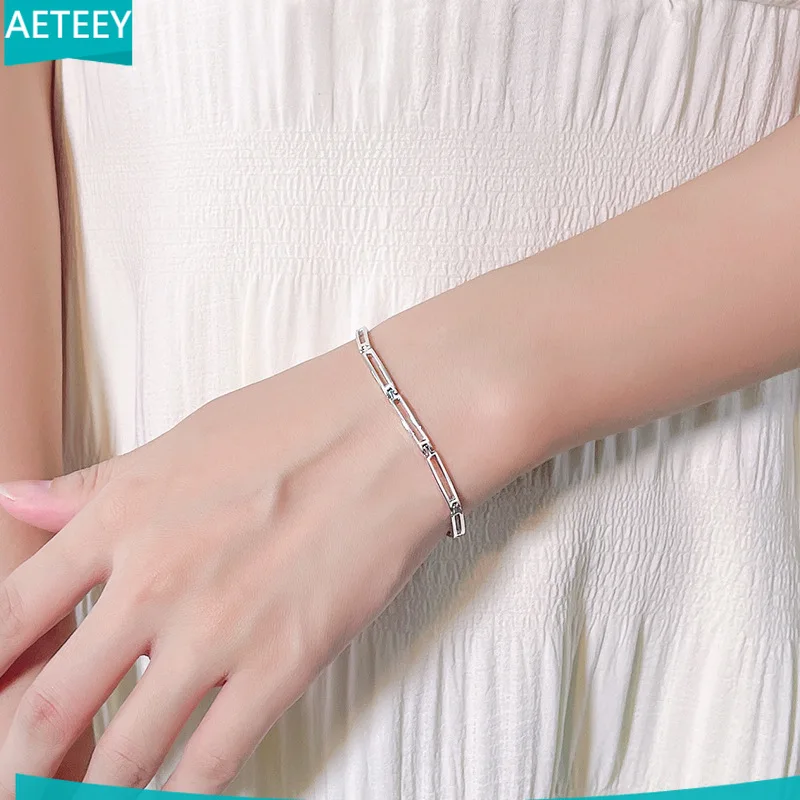S925 Silver Square Bracelet Minimalist Unique Niche Design Women Hand Jewelry