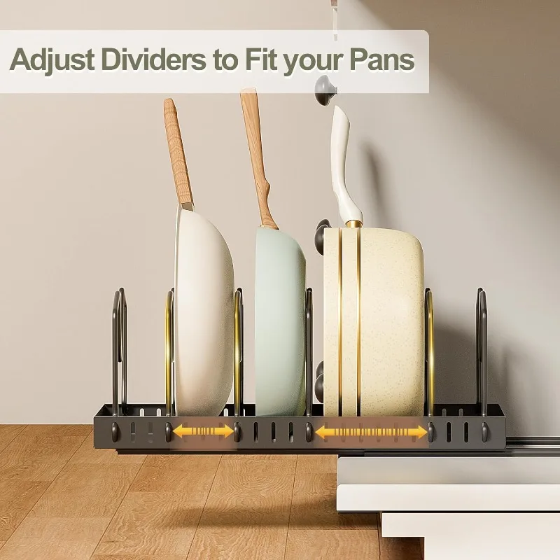 Pull-out Pots and Pans Organizer 2 Pack - Under Cabinet Pot Lid Holder for Kitchen - Bakeware & Dishes Storage Rack