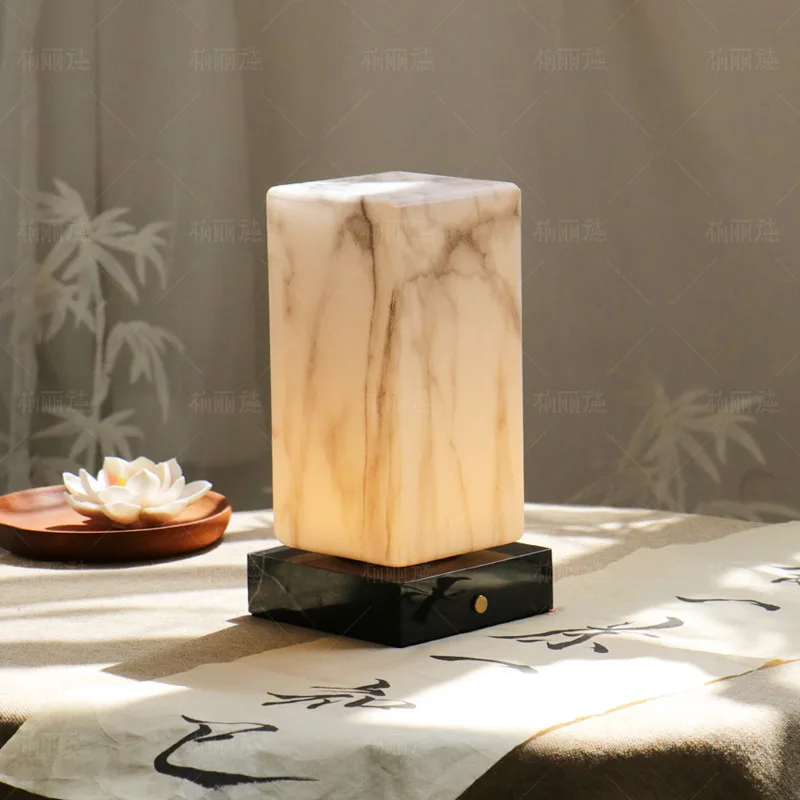 New Chinese Song aesthetic desk lamp imitation marble glass bedroom bedside lamp charging atmosphere feeding sleep night lamp