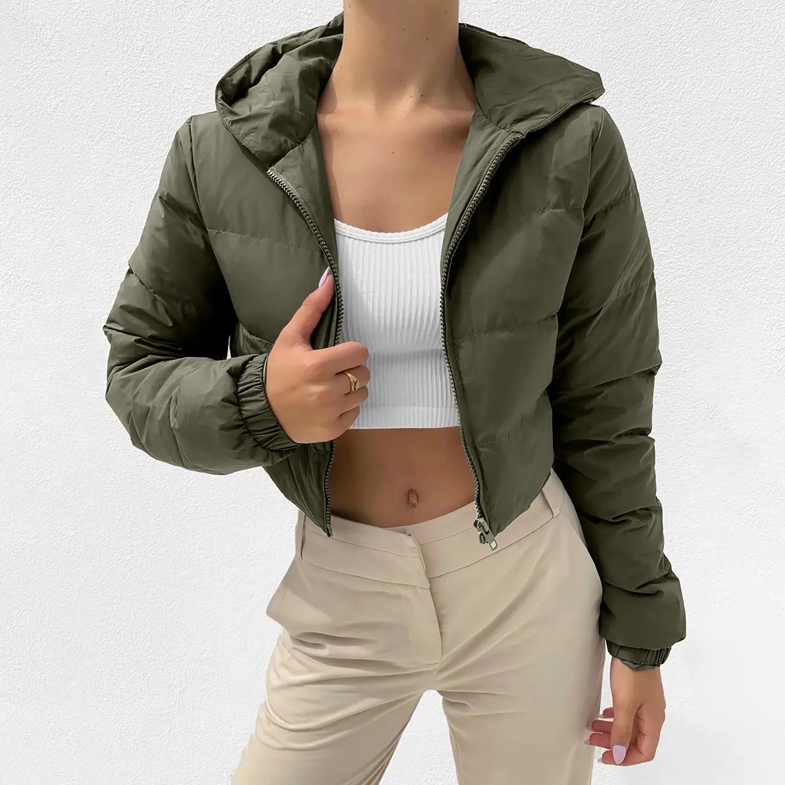 

Autumn Winter Solid Down Coat Puffer Jacket And Coats For Women Bubble Outerwear Cropped Outwear Zipper Oversized Overcoat