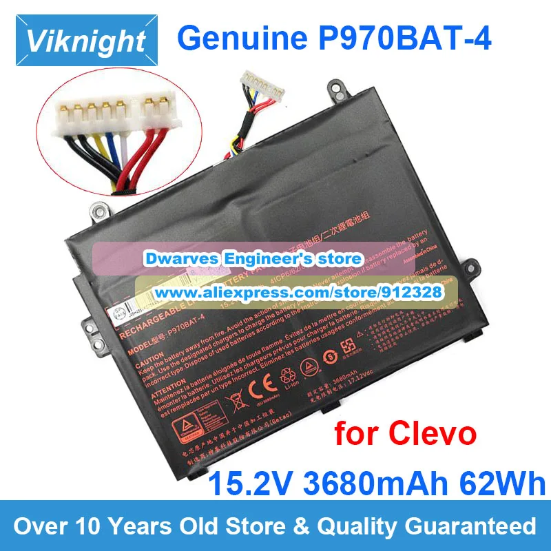 

Genuine P970BAT-4 Battery 15.2V 3680mAh 62Wh For Clevo P960 P960EN-K P970ex Schenker Key 16 Laptop Li-Polymer Battery