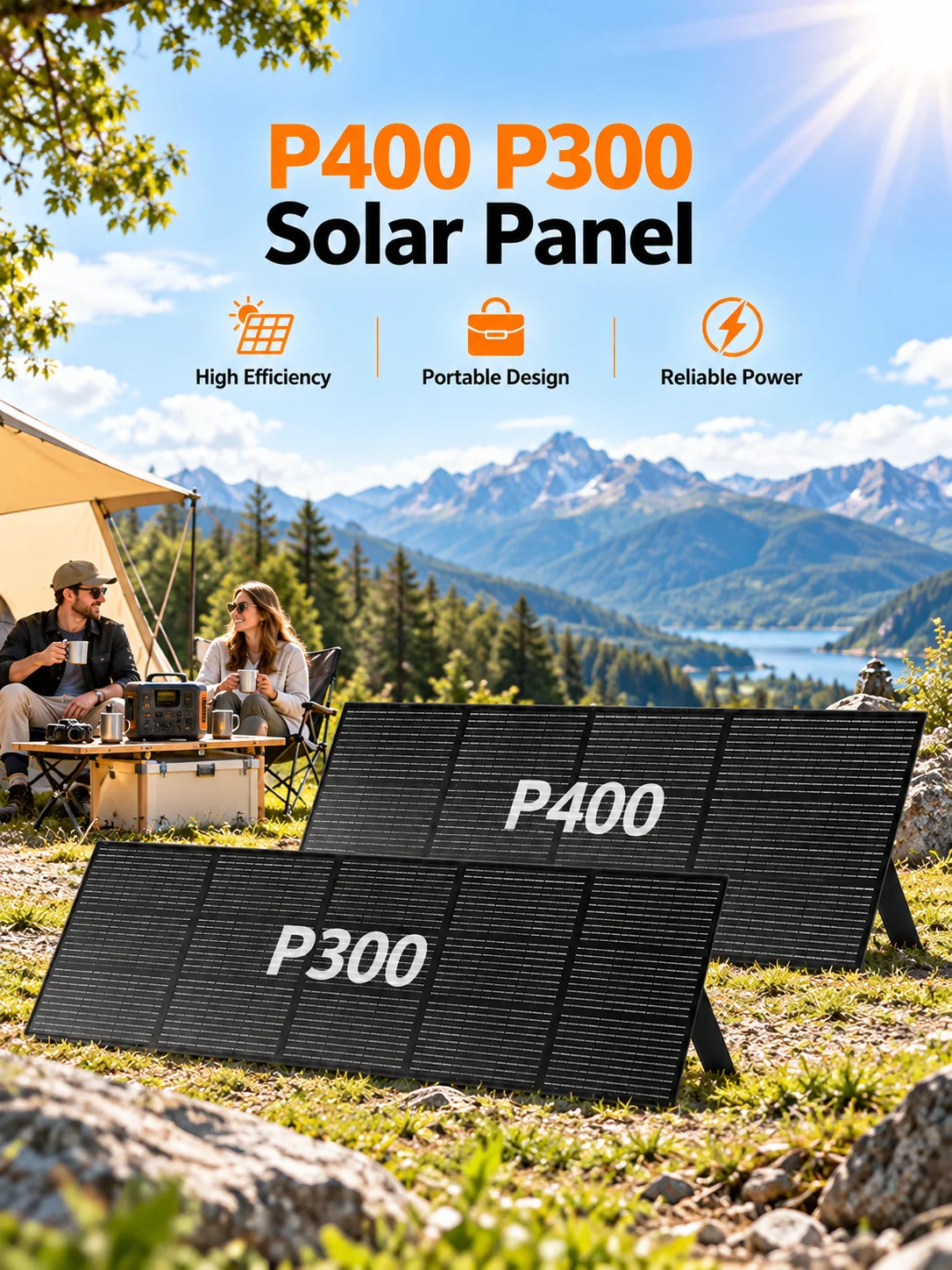 400W Faltbares Solarpanel 300W Tragbares Solarladegerät mit Verstellbaren Ständern für Powerstation, Wohnmobil, Camping, Outdoor