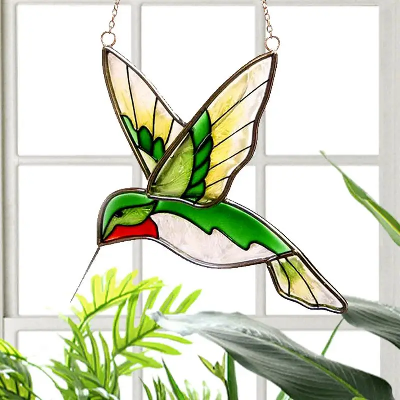 Stained Glass Hummingbird Decor Acrylic Glass Suncatcher Ornaments Garden Statues Sculptures and Home Decor Outdoor Ornament