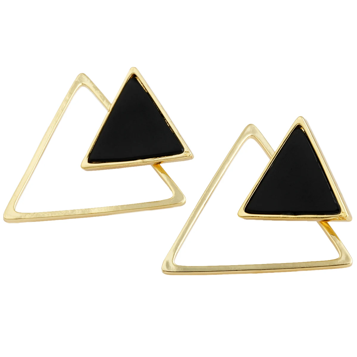 Fashion Geometric Golden Triangle Stud Earrings Reiki Healing Black Agate Dual Use Women Earring Fashion Jewelry Gifts For Girl