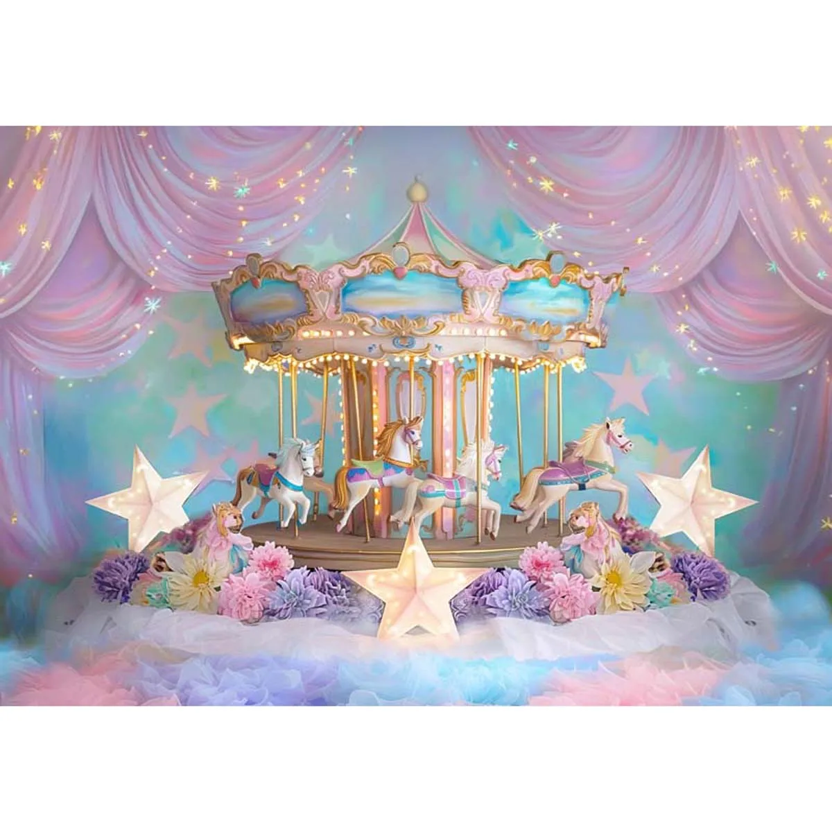 Allenjoy Carousel Unicorn Princess Backdrop