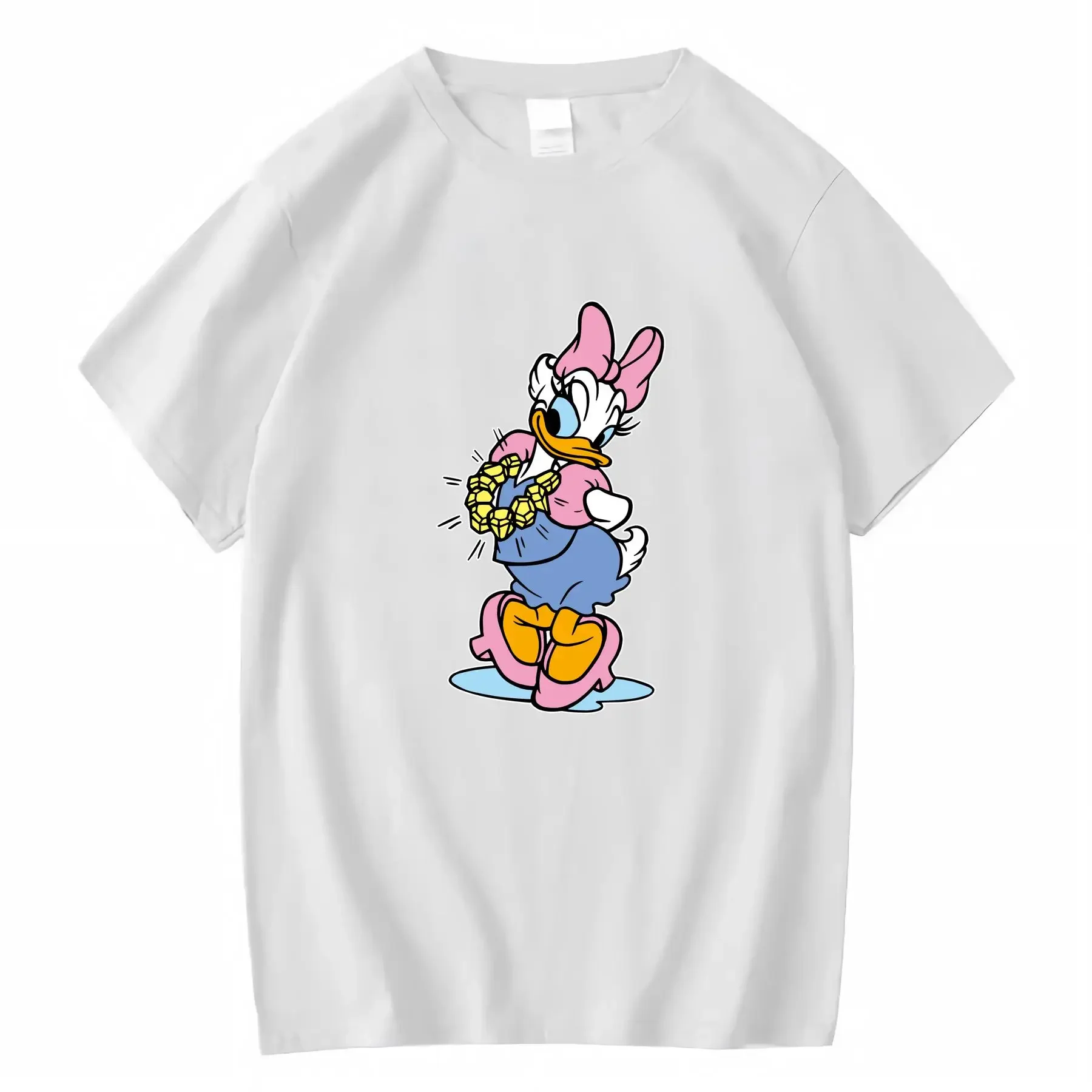 ديزني دونالد داك ديزي تي شيرت لطيف الكرتون طباعة لينة بسط النسيج جولة الرقبة الصيف عارضة خمر غسلها تنوعا #2
