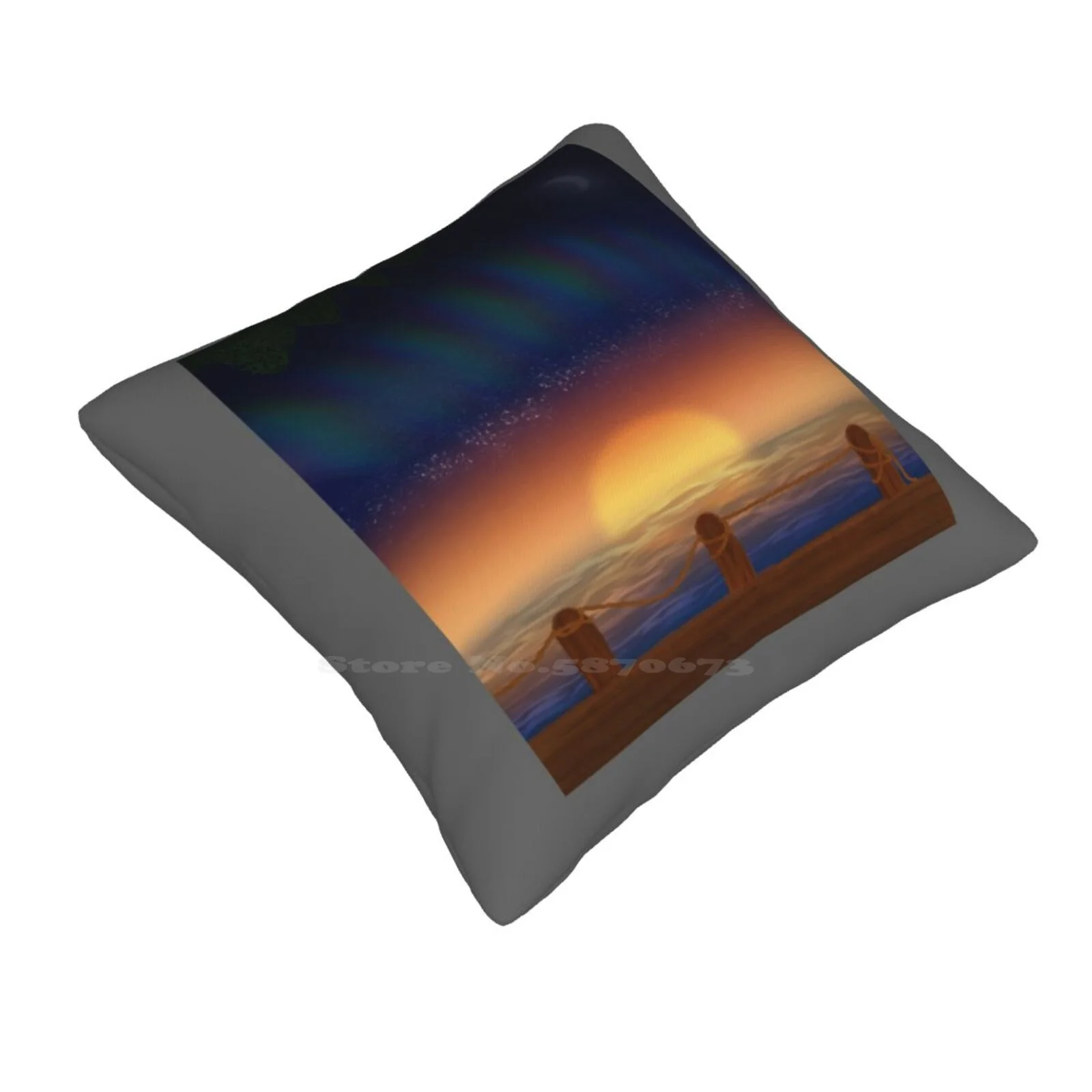 Worlds Apart Pillow Cover Hug Pillowcase Sunset Sunrise Aurora Borealis Northern Lights Ocean Split Sky