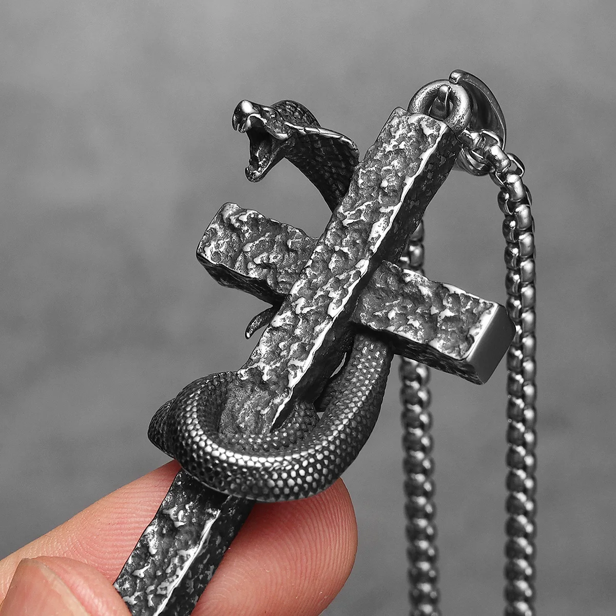 Rock Snake Wrapped Cross Stainless Steel Men Necklaces Pendant Chain Punk Powerful Amulet For Women Jewelry Gifts Wholesale