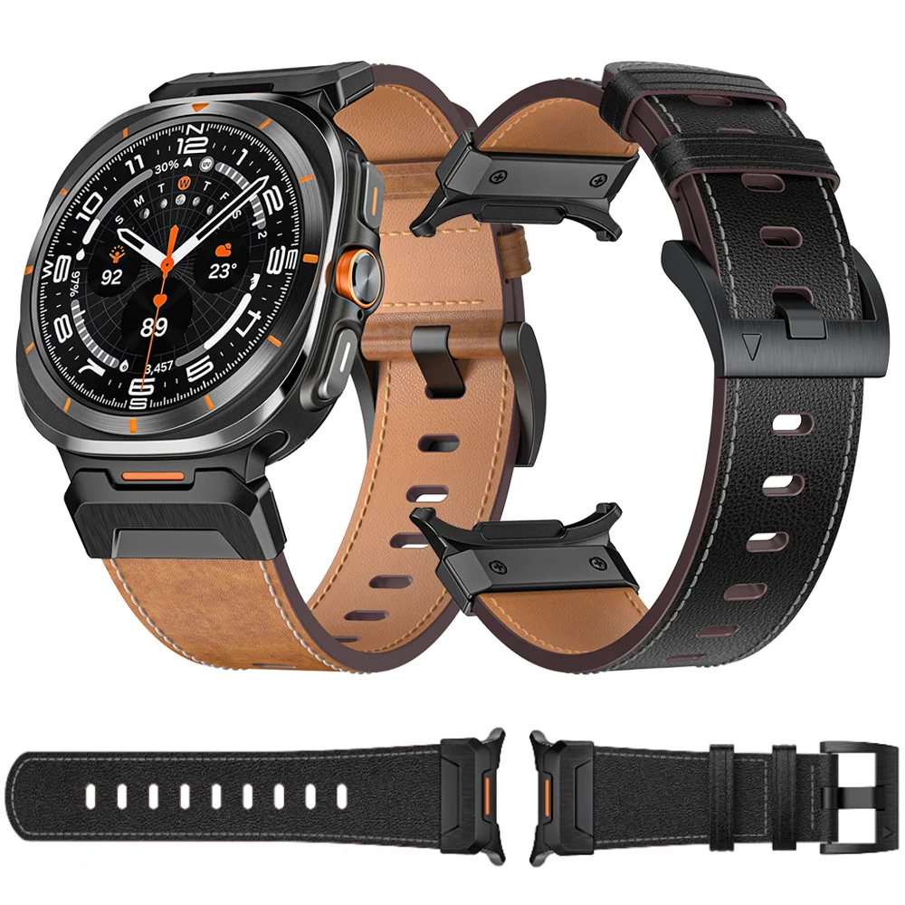 Mecha-Armband für Samsung Galaxy Watch Ultra 2025 47 mm, Leder + Edelstahl, hochwertiges Uhrenarmband für Galaxy Watch Ultra 47 mm Gürtel
