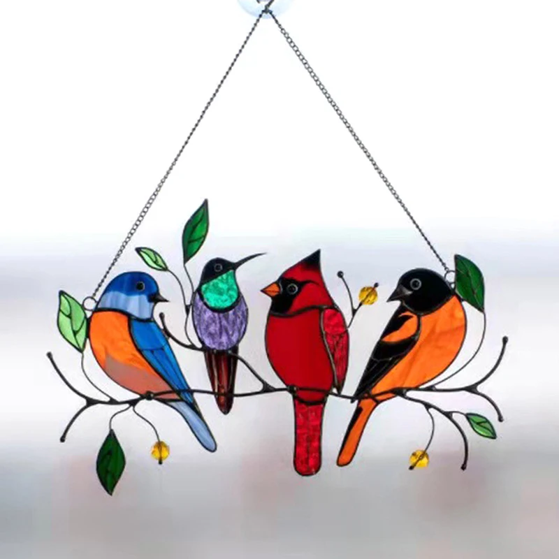 Colored Window Bird Pendant Wind Chime Acrylic Tropical Bird Hanging Decorations