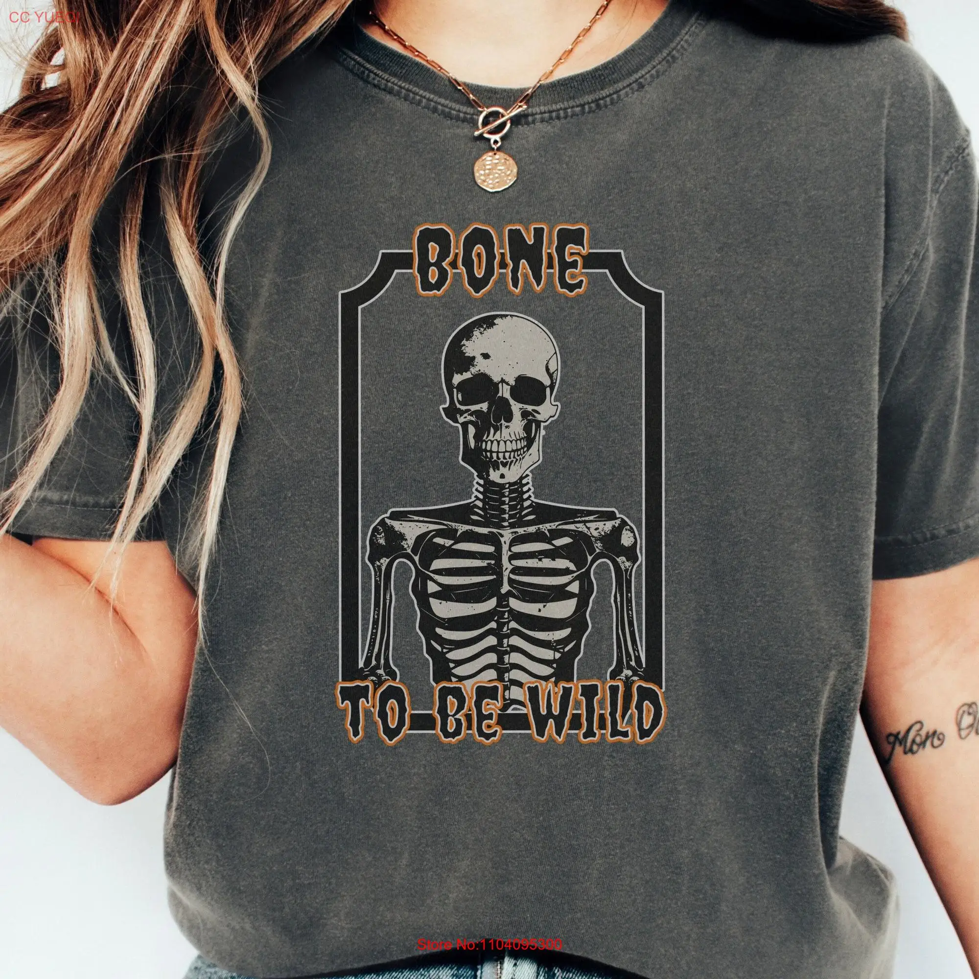 Halloween Skeleton T Shirt Cute Women's Bone to be Wild For Spooky Season Funny long or short sleeves