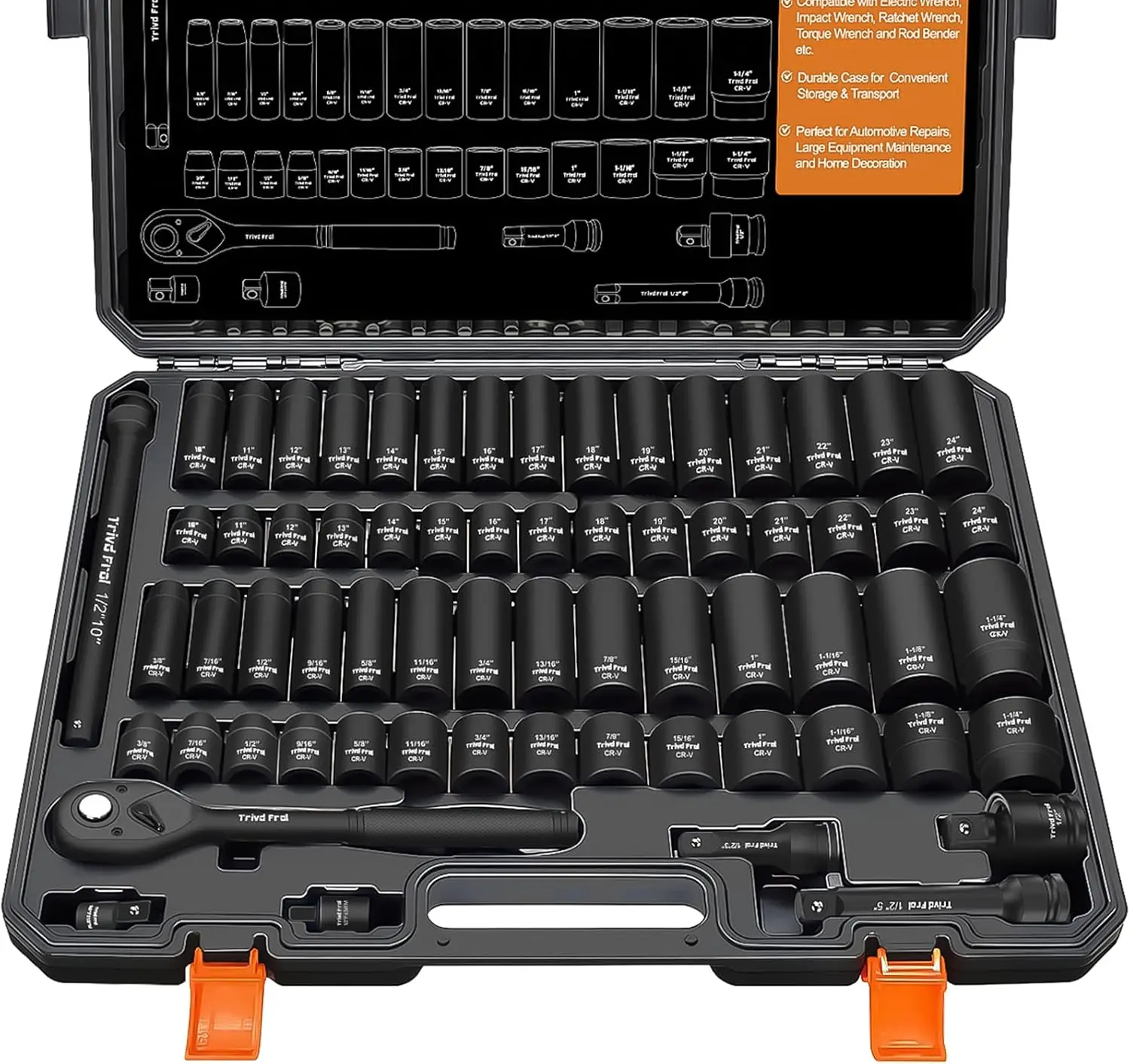 12 Inch Drive Impact Socket Wrench 65 Pieces Metric Standard Sizes 824mm SAE 38114 Inch Shallow Deep Extensions Adapter