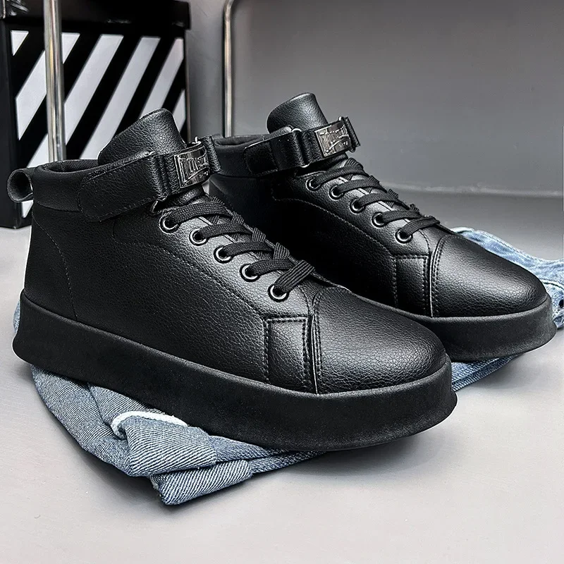 

Fashion Men's Boots Thick Sole Versatile Male Casual Flats 2024 New High Top Sports Shoes Platform Shoes for Men Botas Masculino