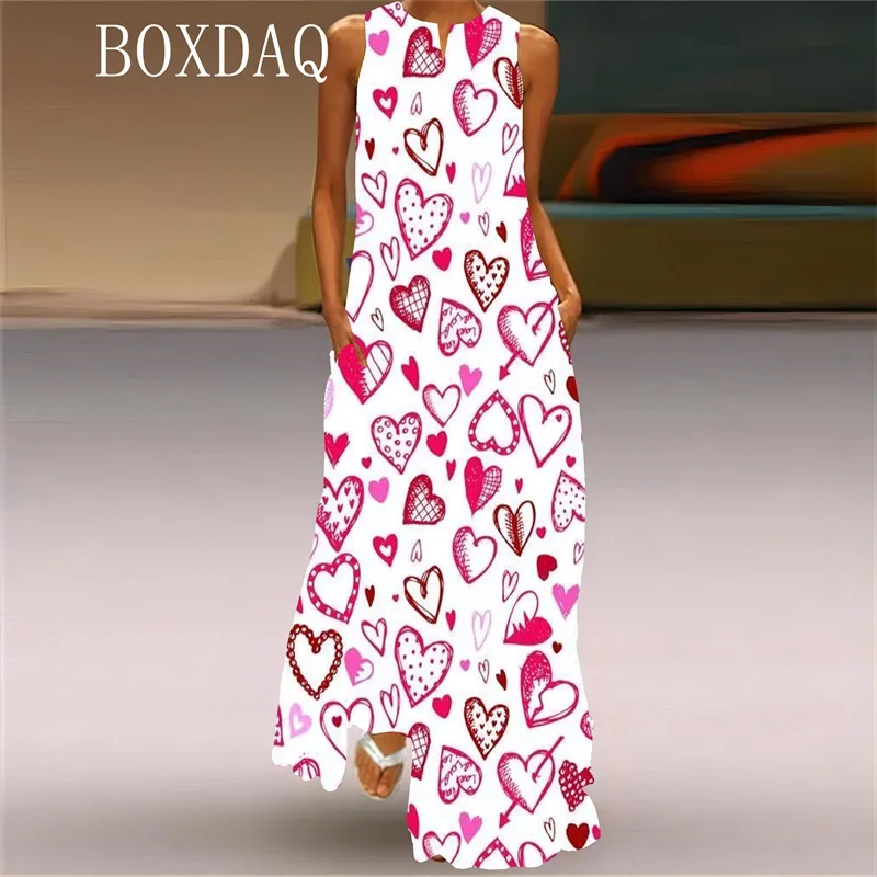 Trendy Lipstick High Heels 3D Printed Long Women Dress Elegant Spring Summer Sleeveless V-neck Sexy Tank Maxi Dress Ladies Robe