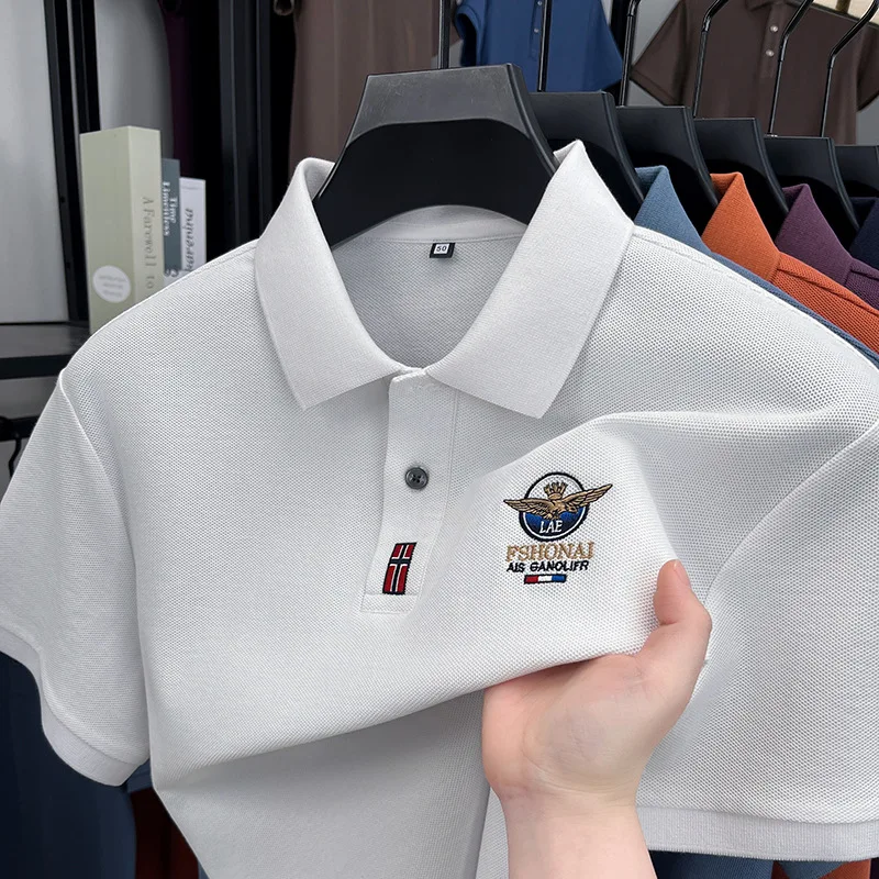 

Summer New Light Luxury Business Beaded Cotton Embroidered Casual High Quality Men's Large T-shirt Polo Shirt