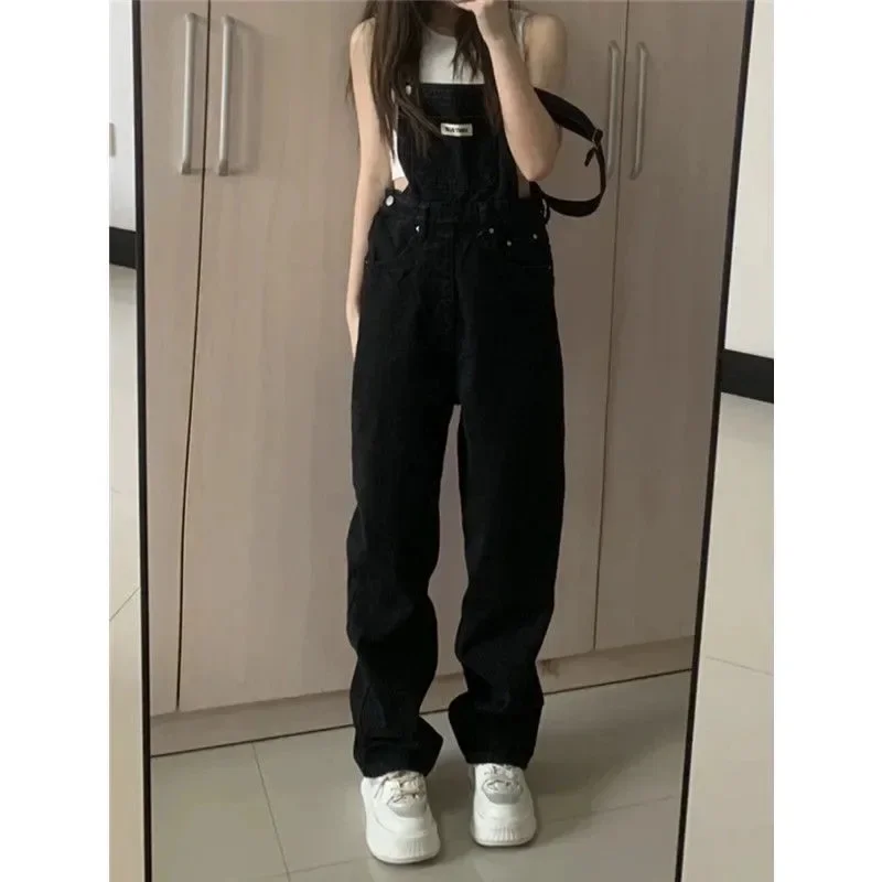 

Autumn New High Waist Straight Overalls Woman Casual Slim Street Chicly Jeans Women Black Fashion Simple Female Z333