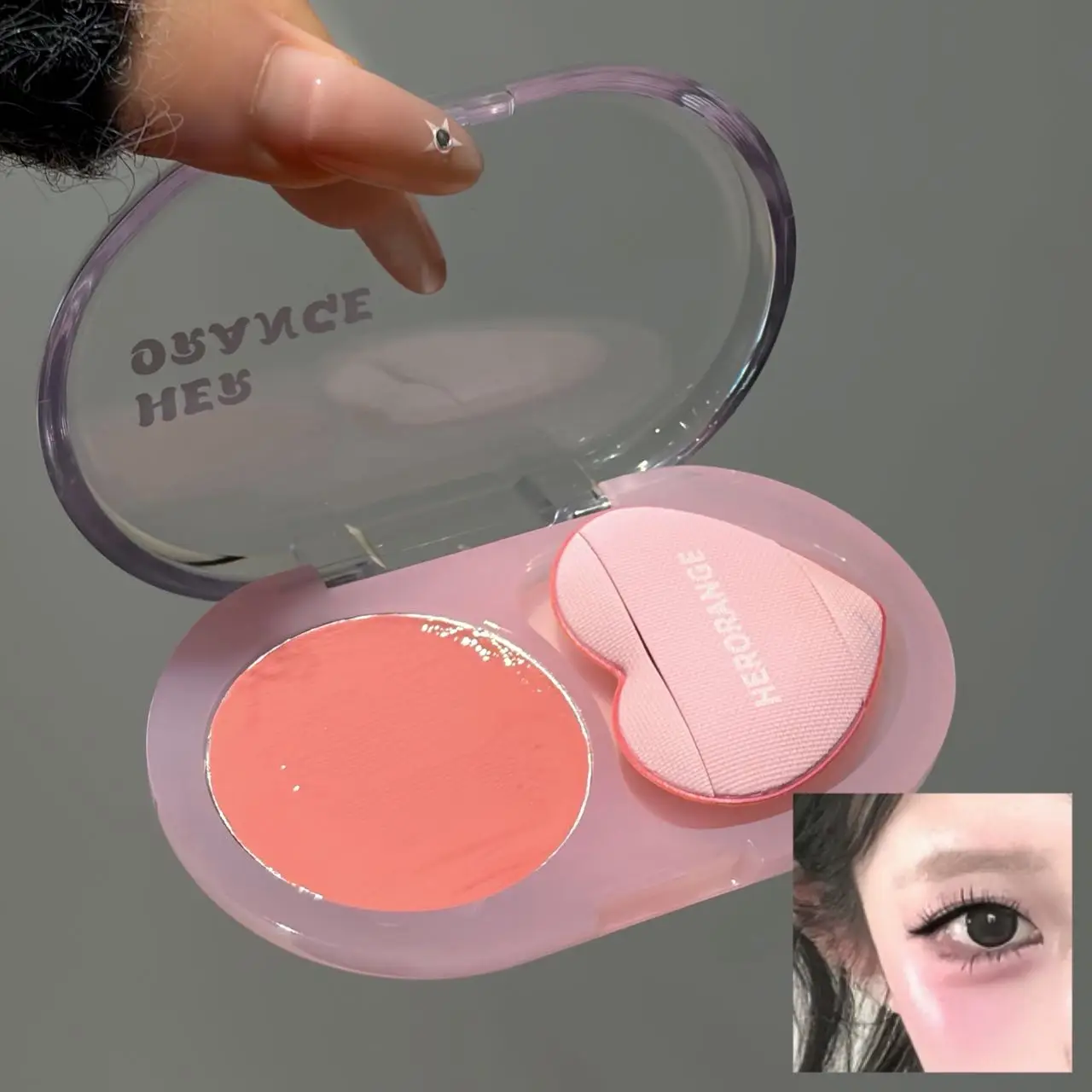 HERORANGE Natural Glossy Cream Blush With Mini Heart Puff Soft Expanding Color Face Rouge Lift Complexion Cheek Makeup