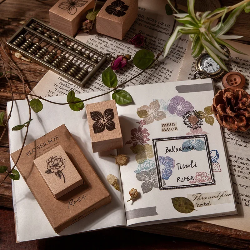 1 Pc Vintage Plant Flower Wooden Rubber Stamps Set Diy Rubber Stamp For Card Making