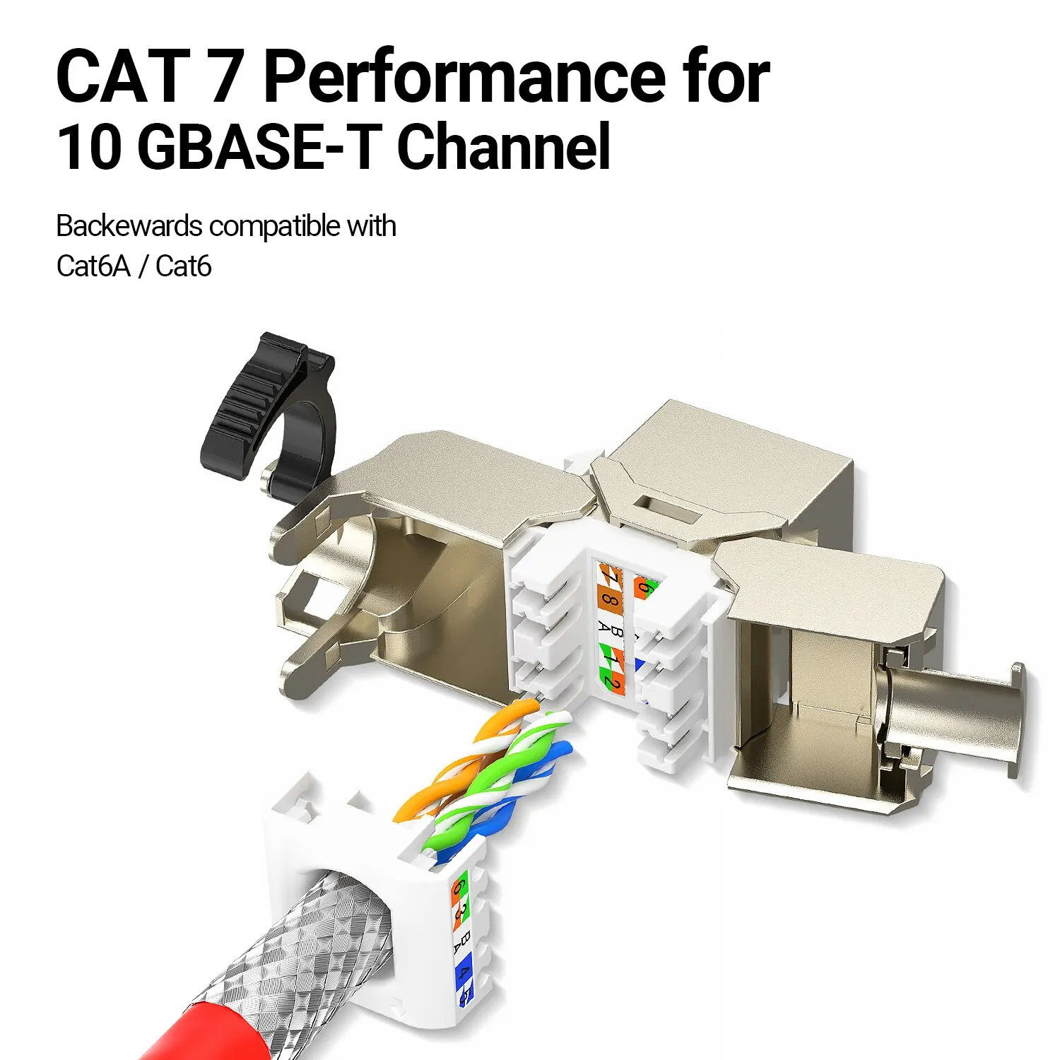 AMPCOM CAT6 RJ45 Keystone Jack, Ratchet Lock UTP Toolless Network Modular Coupler 50U Gold Plated Toolfree Internet Module Jack