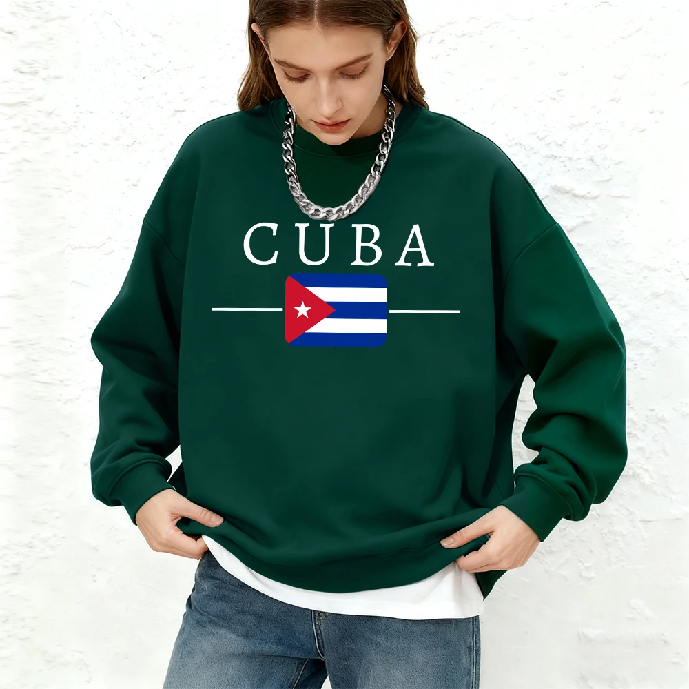 Cuba bandeira carta impressa das mulheres hoodies outono oversized moletom esportes crewneck quente jogging pullovers básico roupas femininas