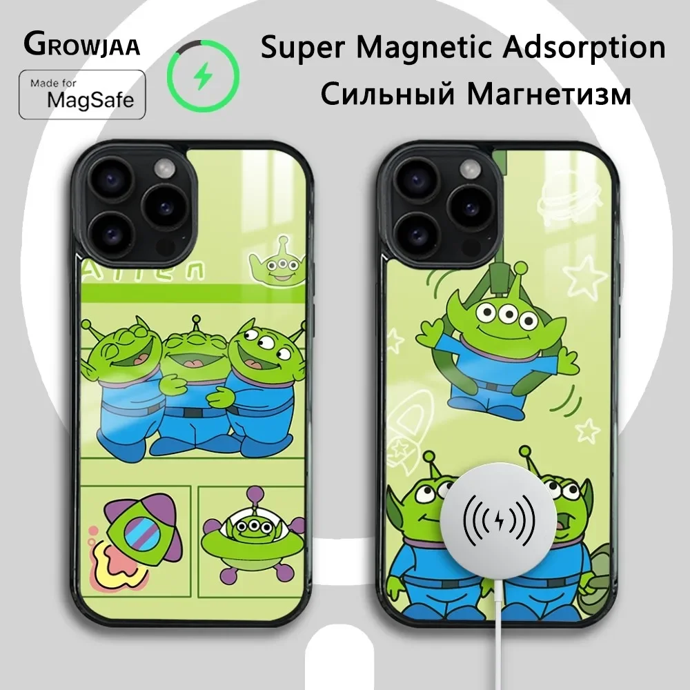 Disney Toy Story Alien Phone Case For iPhone 16 15 14 13 12 11 Pro Max Plus Mini New Magsafe Mirror Wireless Magnetic Cover