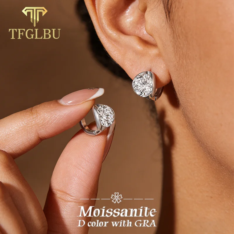 

Серьги TFGLBU 2CTTW GRA с муассанитом для женщин, сертифицированные GRA, съемные, в виде каффов, для вечеринок, подарки, ювелирные изделия, серебро S925, клипсы-гвоздики