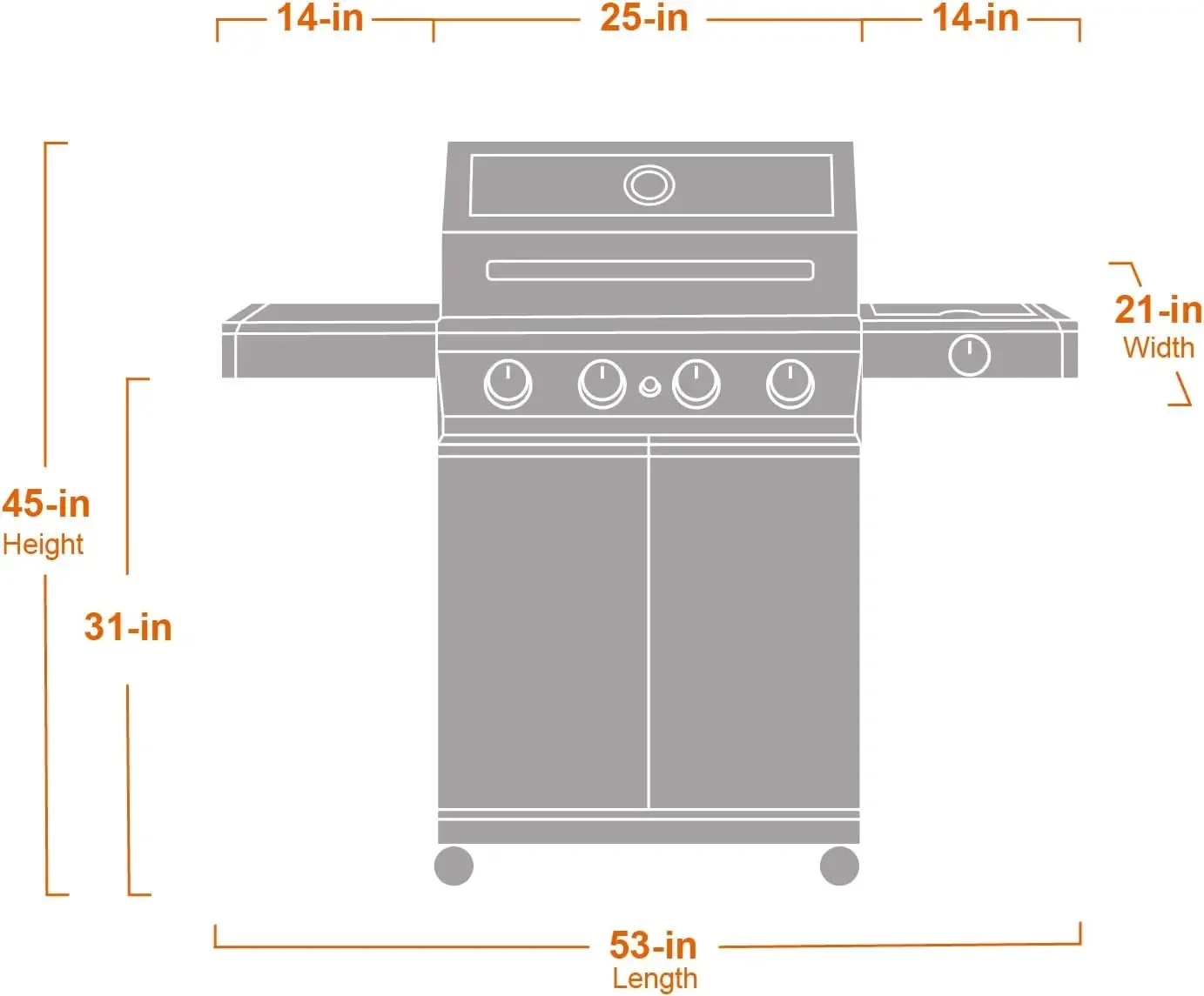 

Larger 4-Burner Propane Gas Grills bbq Stainless Steel Heavy-Duty Cabinet Style with Knob Controls Side Burner Mesa 400m