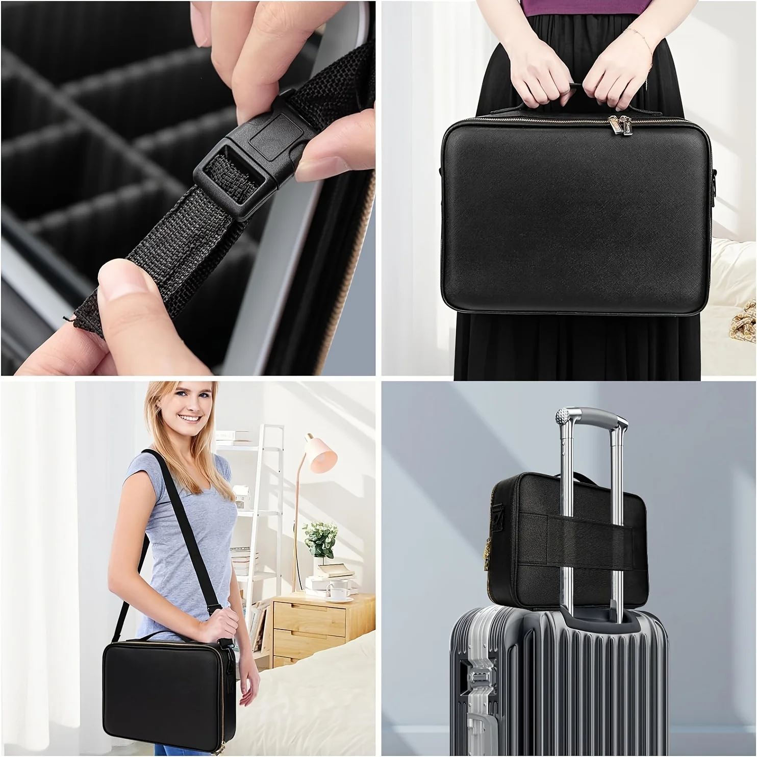 حقيبة مكياج للسفر كبيرة الحجم مع مرآة، حقيبة مكياج زون مع مرآة مكياج بإضاءة LED، 3 أوضاع ألوان فاتحة، قابلة للتعديل، حقائب #5