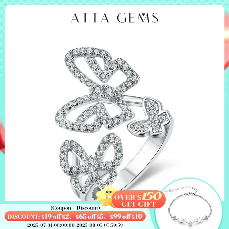 

Attagems Moissanite Ring for Women Pass Test Christmas Butterfly Rings 925 Sterling Silver Wedding Fine Jewelry for Women's Gift