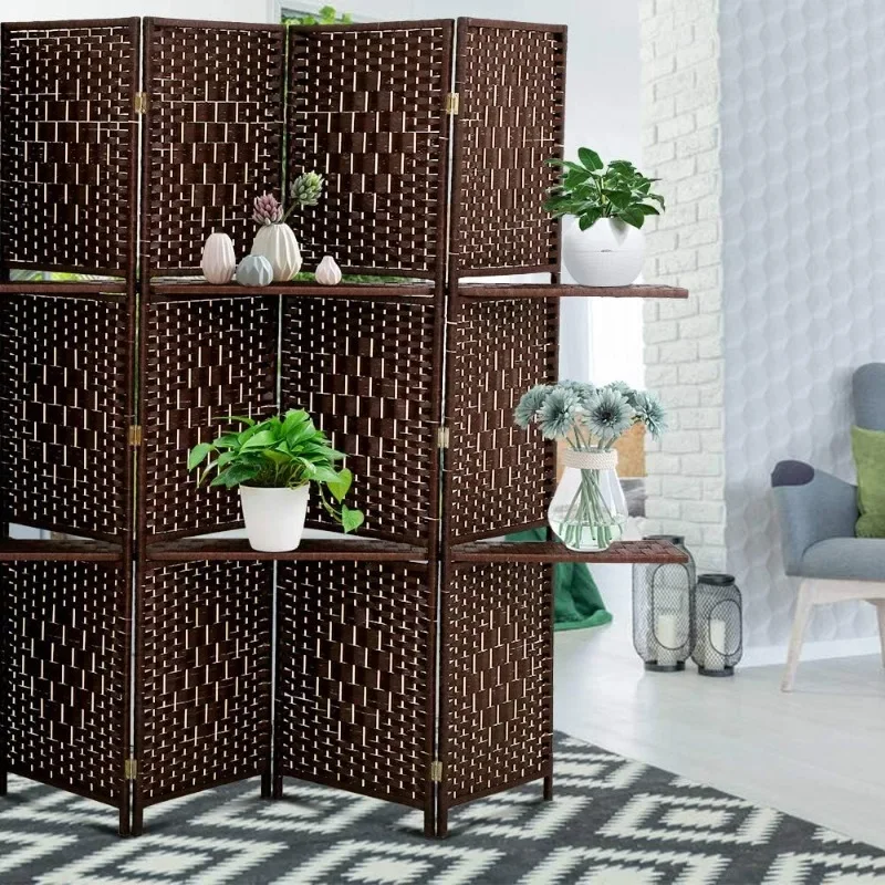 Room Divider Folding Portable Privacy Wooden Screen 4 Panel Partition Wall Indoor/Outdoor Folding Screen w/Dual-Sided Hinges