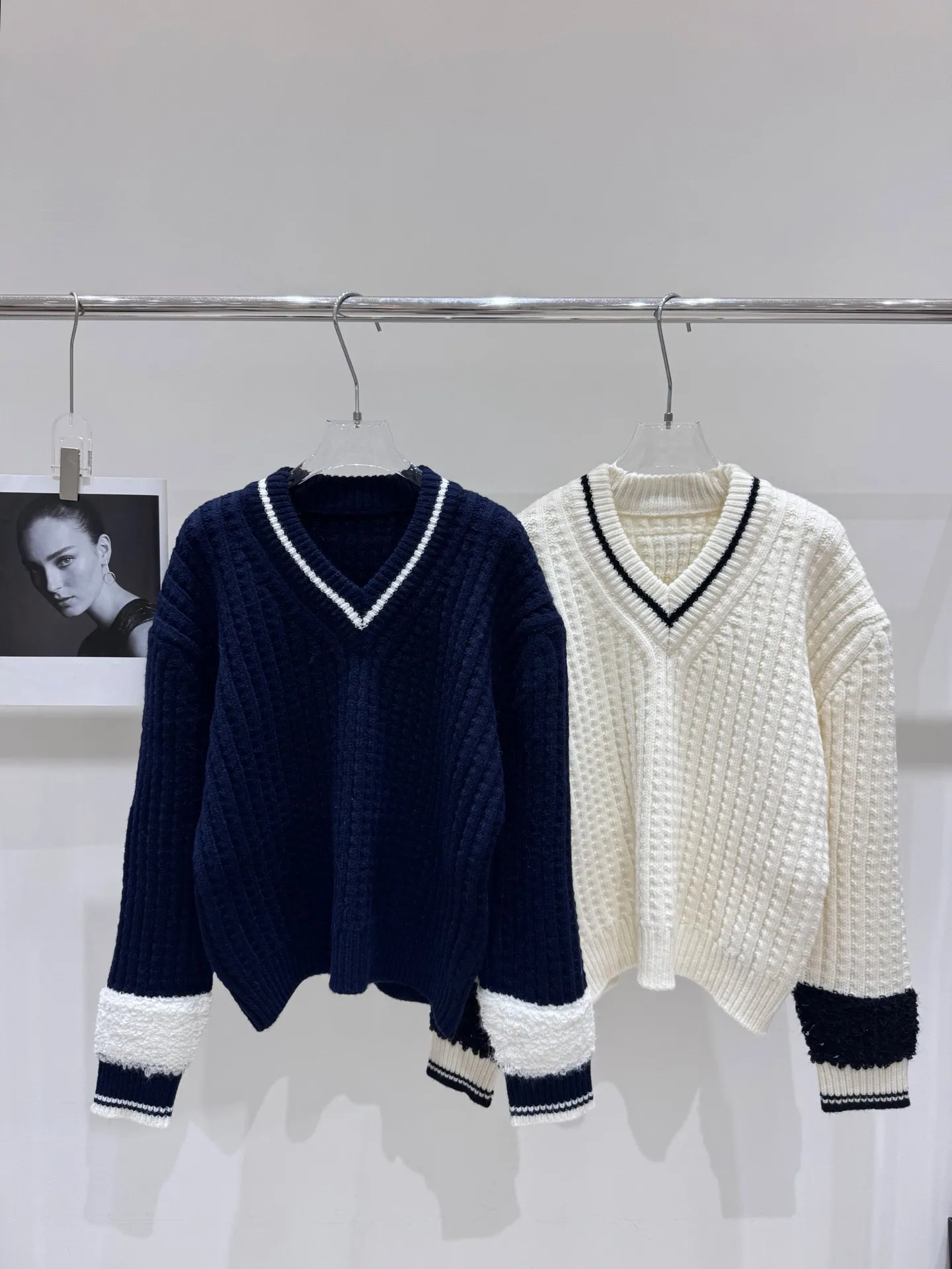 

Autumn Winter Women's Wool Sweaters Long Sleeve Clothing V Neck Thick Casual Jumpers Striped Knitted Tops Pullovers C227