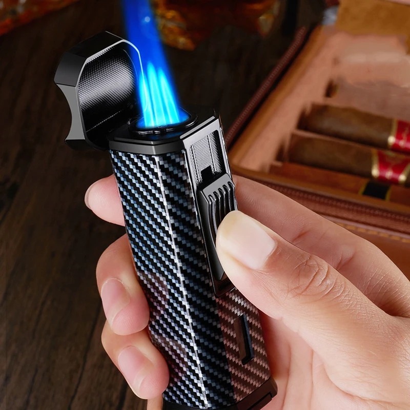 

Windproof Unusual Three Turbo Torch Lighter Jet Cigar Dedicated Metal Gas Lighter 1300C Pipe Smoking Accessories Gadget for Men