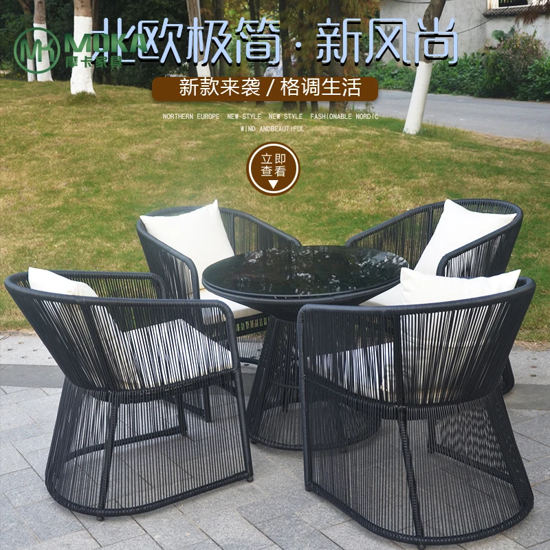 

Outdoor furniture Balcony Leisure PE imitation rattan tables and chairs Three-five-piece software decoration design club Creativ