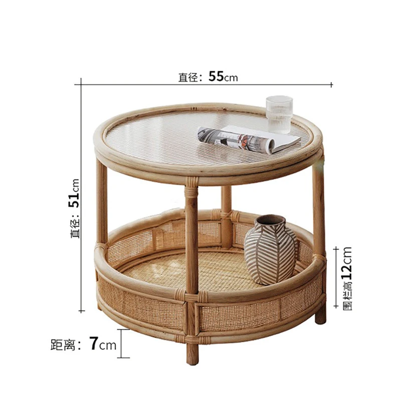 Hand Woven Rattan Tea Table Living Room Double Deck Storage Table Creative Coffee Tables Modern Simplicity Home Furniture Desks