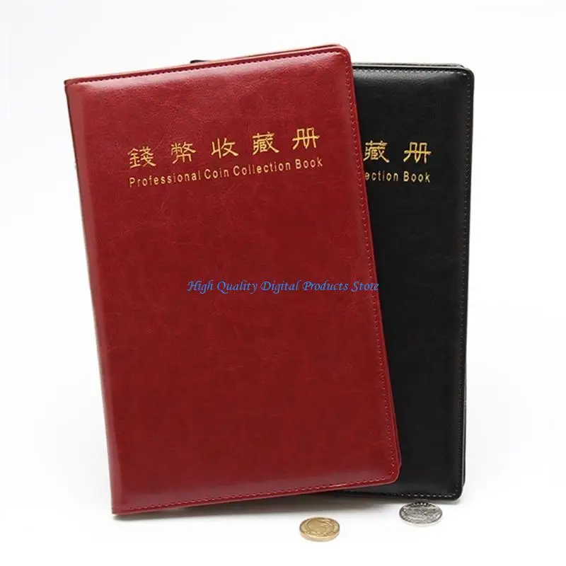Álbum coleção moedas 360 ​​bolsos U2JE para colecionadores, álbum porta-moedas couro