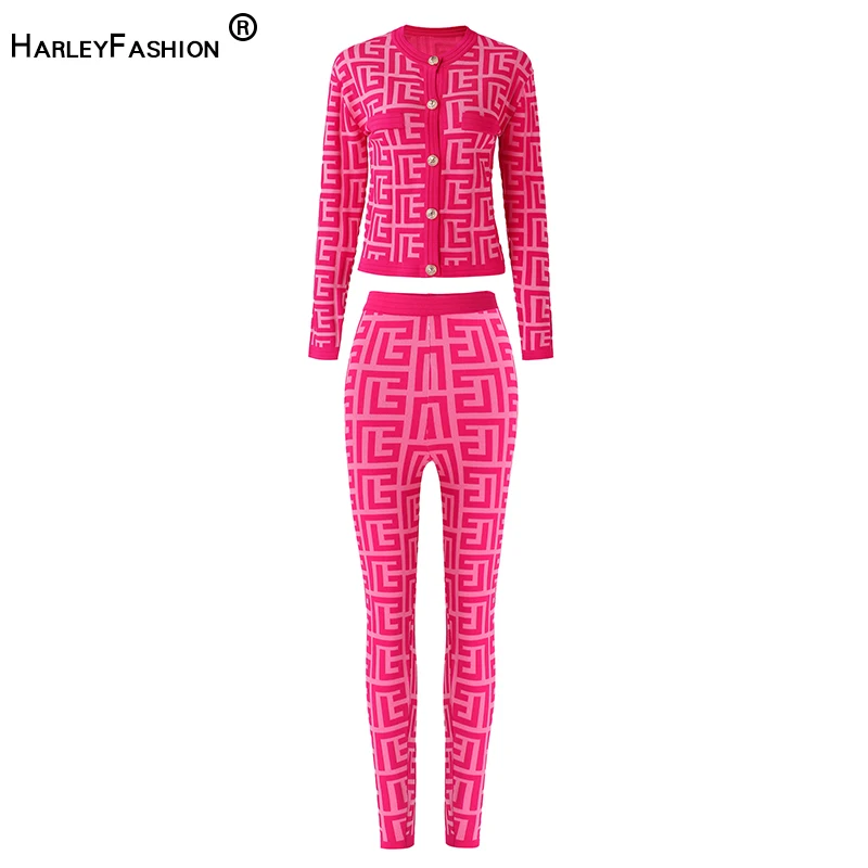 

HarleyFashion American Style Women 2 Pieces Sweater Pants Knitting Set Stretchy Street Joppers Trousers Suit