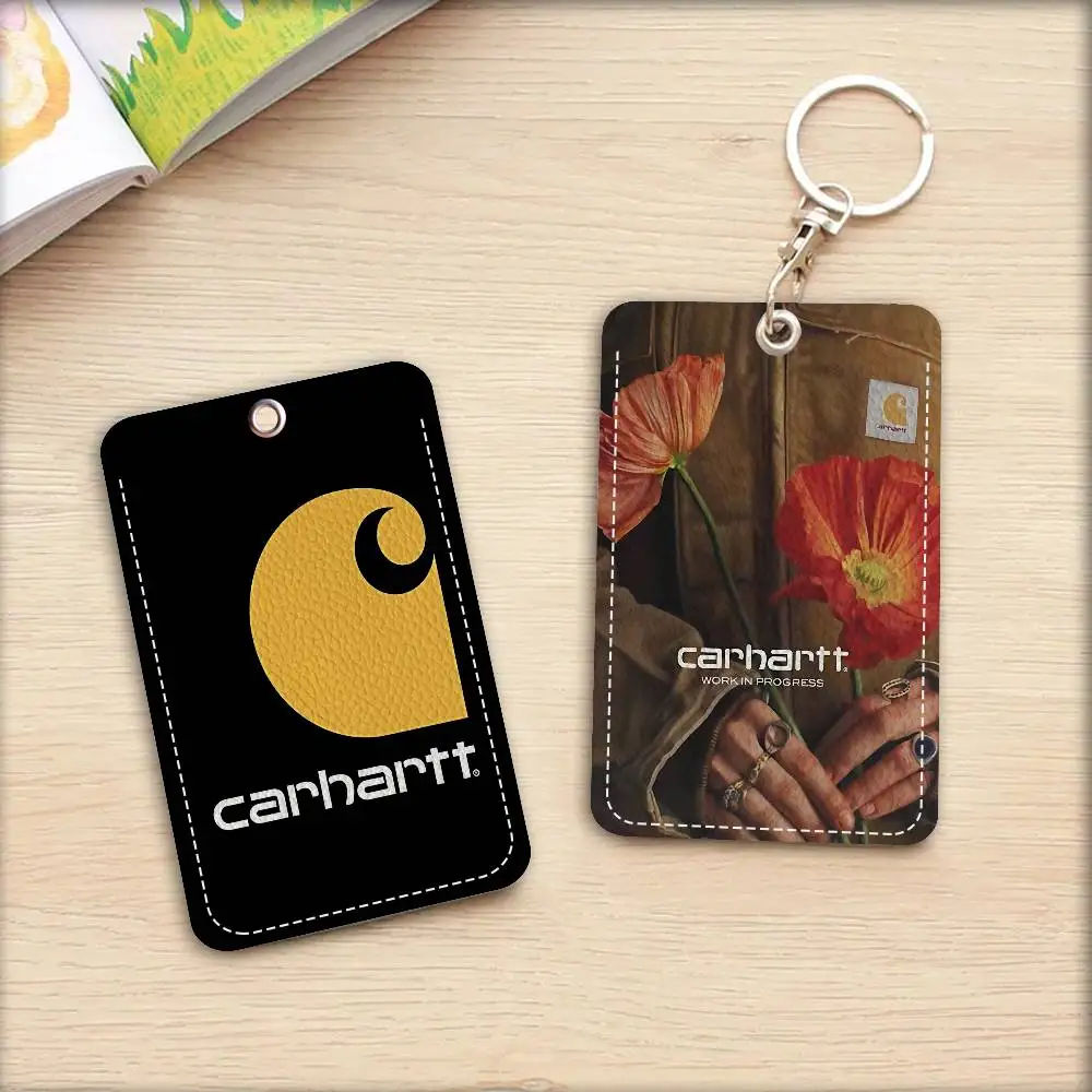 Brand C-Carhartt PU Soft Leather Rectangular Key Card Holder Induction Elevator Protection Cover Youth Faion Accory