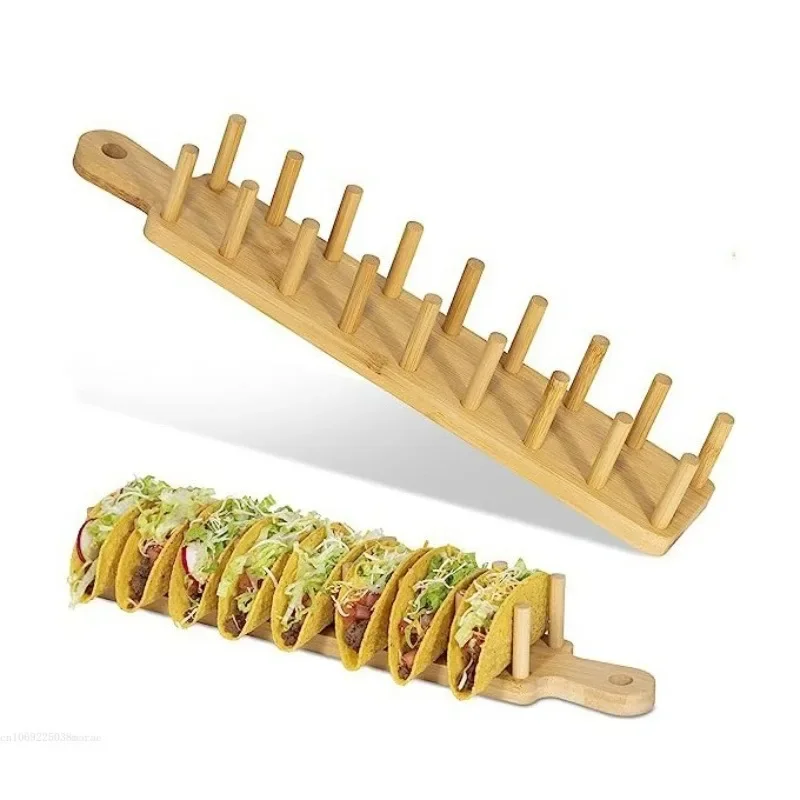 Bamboo Wooden Taco Holder Potato Chips Corn Roll Rack Tray Shelf Tortilla ,Burritos Rack Tray Fit For To Parties And Restaurants