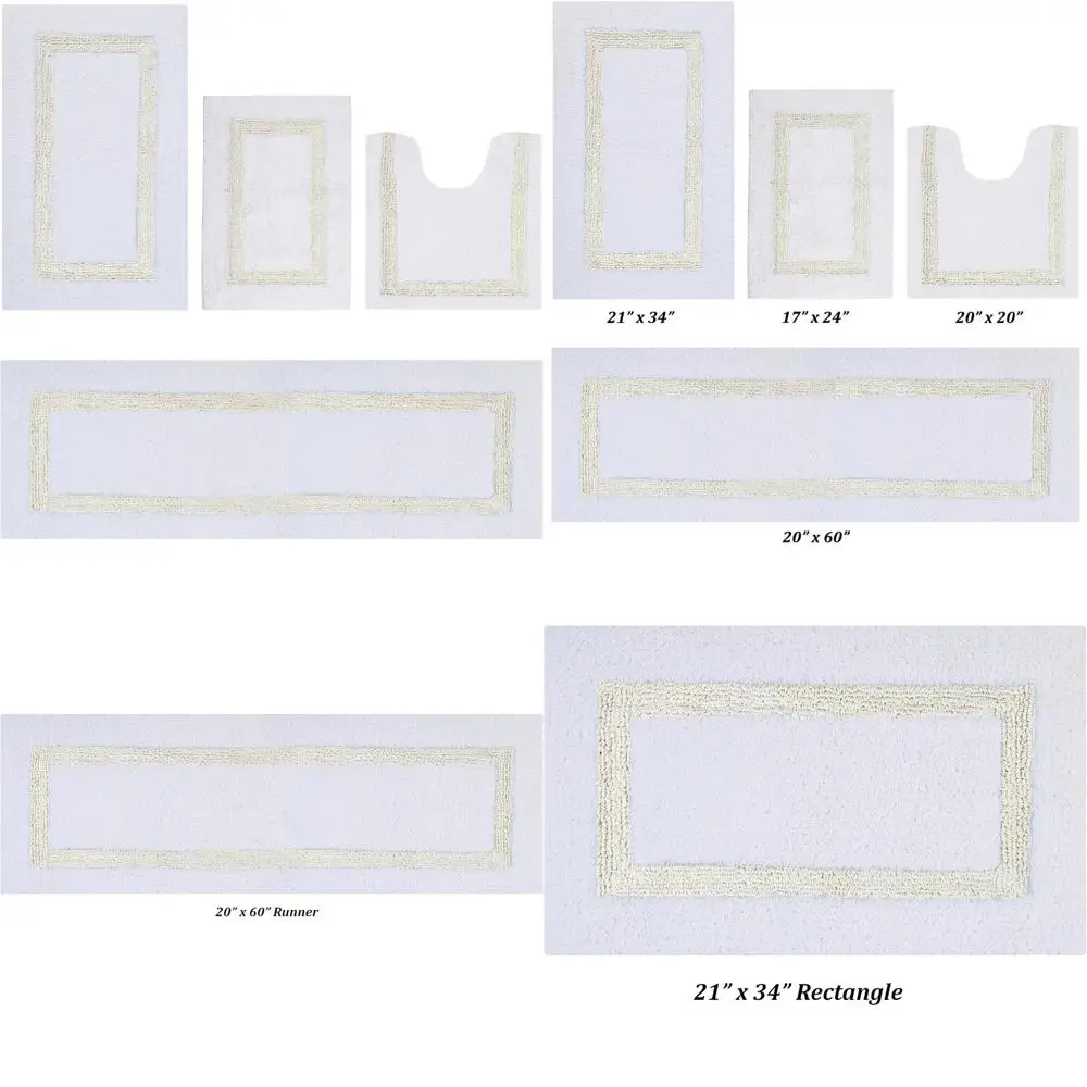 

Cotton Hotel Collection Bath Mats Set - White and Ivory, Reversible, Absorbent, Machine Washable, Luxurious and Comfortable Bath