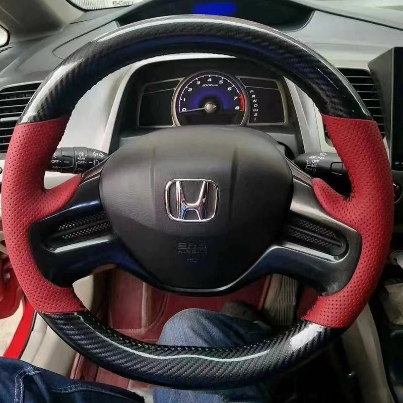Customized Car Steering Wheel Braid Cover for Honda Civic 8 8th Generation 2006 2007 2008 Leather on Interior Car Wheel Steering