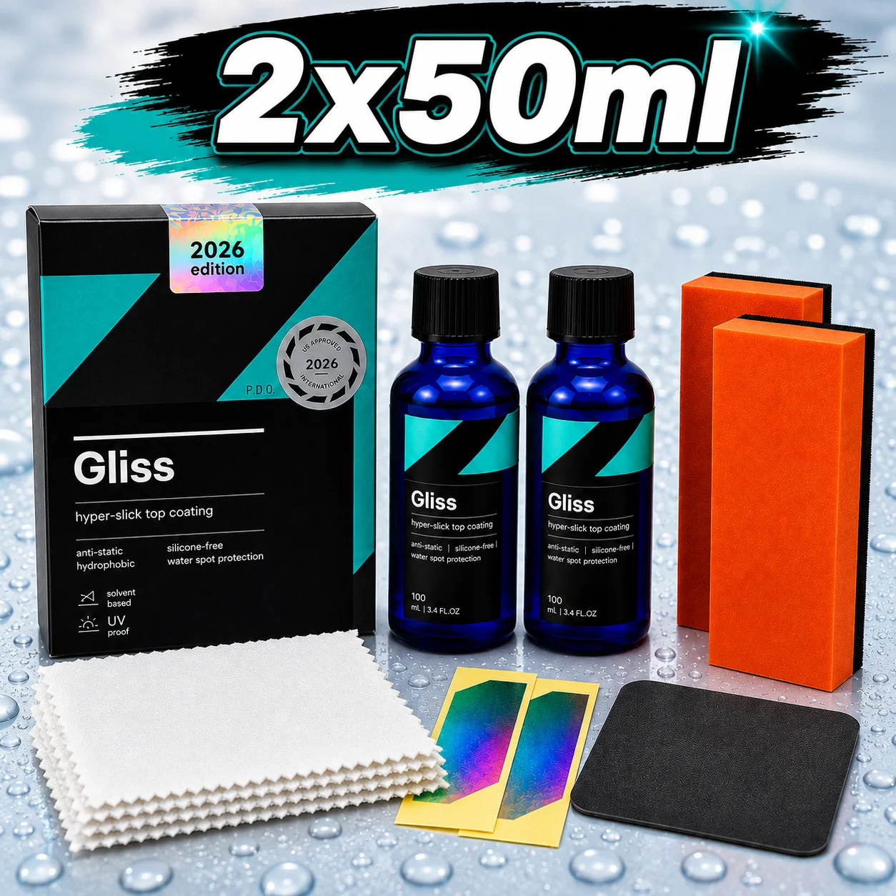 CAR CQUARTZ Gliss Original Ceramic Coating  Kit for Cars Hyper Smooth Hydrophobic Nano Top-Coat with Microfiber Applicators