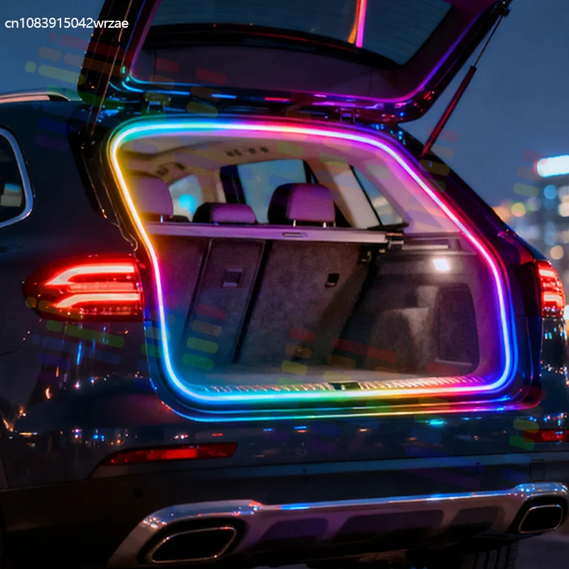 4M Car Trunk LED Strip Light RGB Rainbow Dynamic Chasing Light Universal Auto Trunk Decoration Exterior Interior LED Light 12V