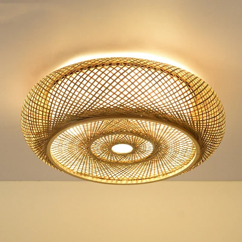 

Winfordo Rattan Flush Mount Ceiling Lights Fixture Boho Handmade Ceiling Chandelier Home Decorative for Bedroom Kitchen Foyer