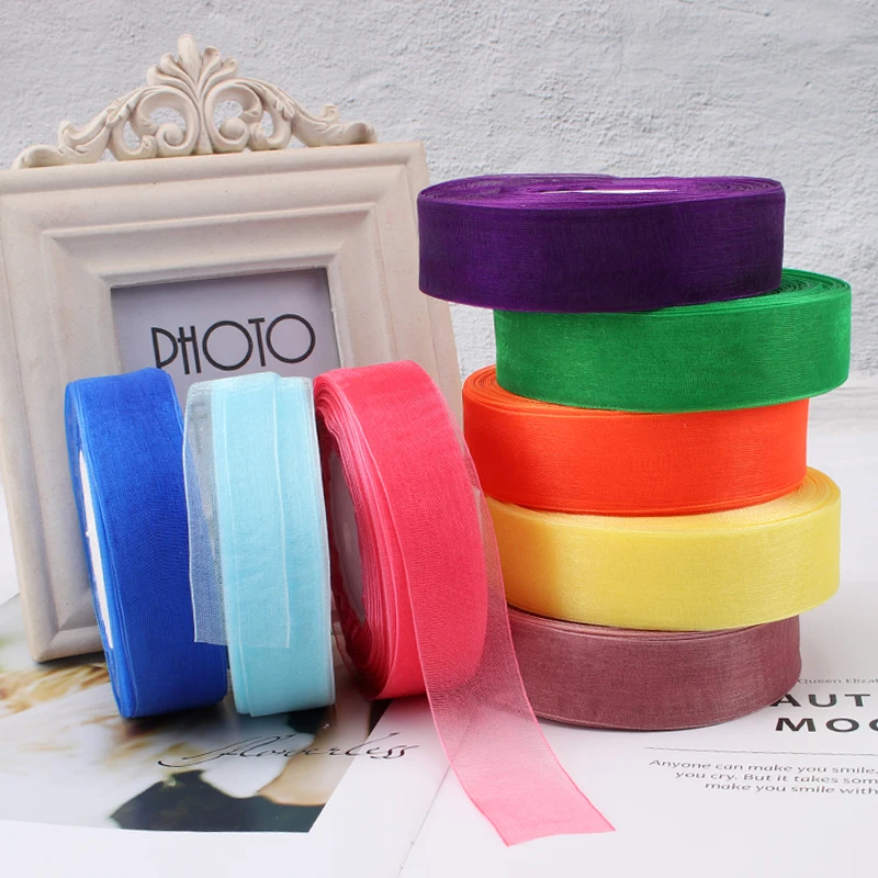 2,5 cm 45 Meter/Rolle Transparentes Organza-Band Hochzeitsdekoration Geschenkverpackung Blumenverzierung Haarschmuck DIY Handarbeitsmaterialien