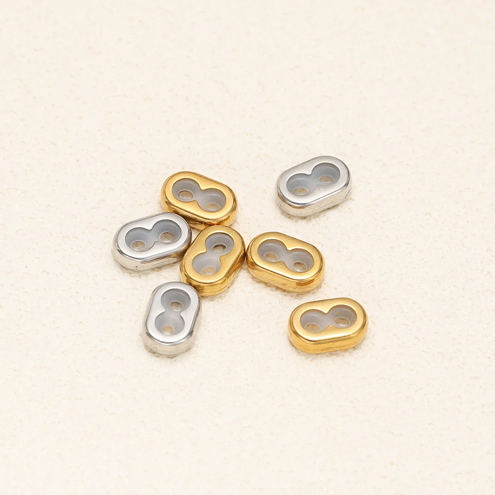 5pcs Stainless Steel Double Hole Non-slip Silicone Beads Adjustment Beads for DIY Bracelet Necklace Supplies Jewelry Making Bulk