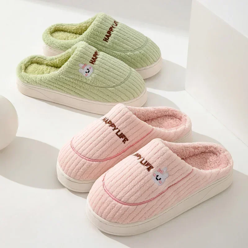 Autumn Winter Short Plush Warm Indoor Casual Soft Soled Cotton Slippers Non-slip Women and Men Couples Outdoor Shoes Household