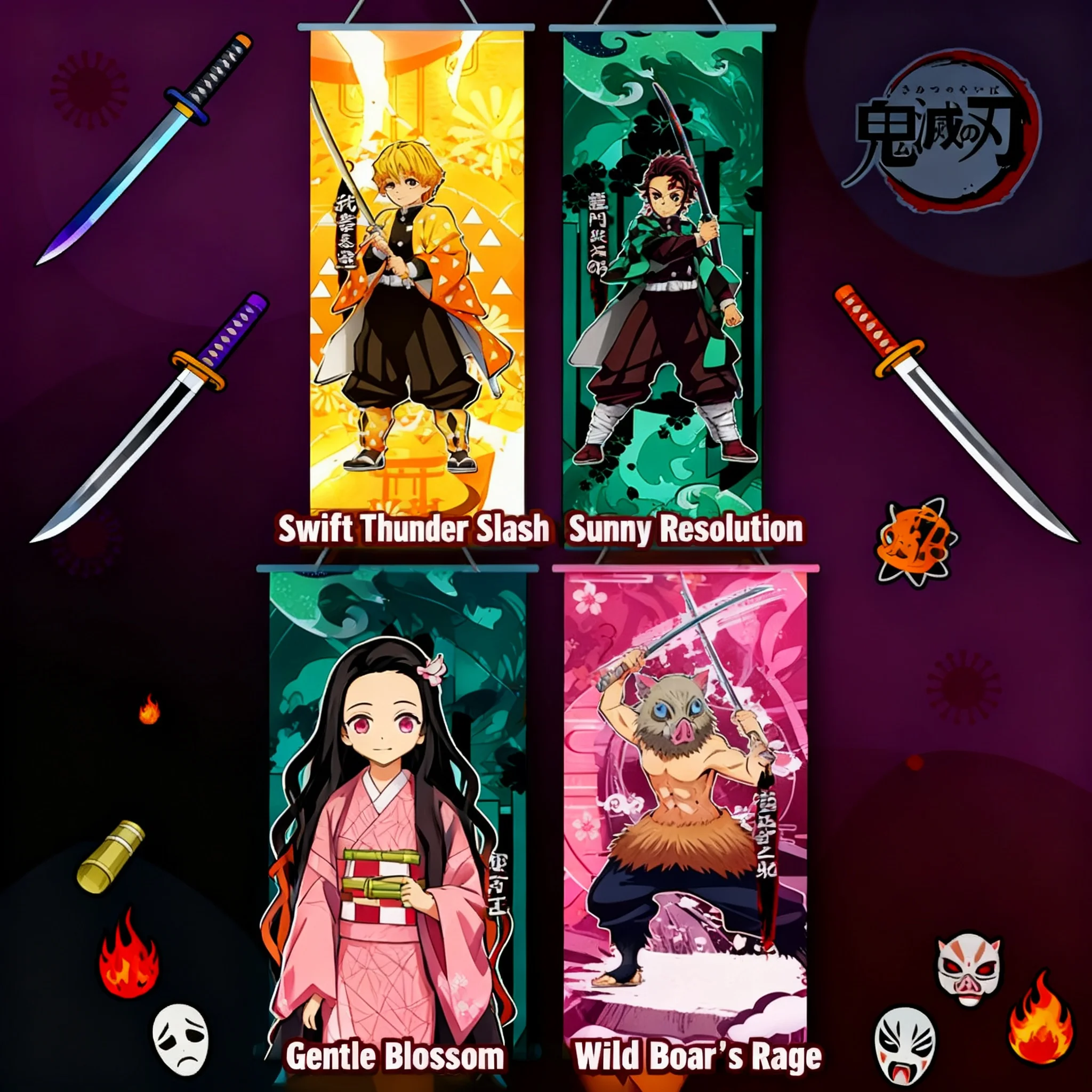 

Аниме-товары Demon Slayer Kimetsu No Yaiba: Нэзуко Камадо, Танджиро, шелковые настенные картины для дома, оптом.