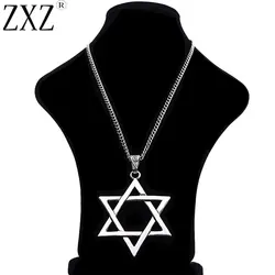 1 Piece Tibetan Silver Large Star Of David Charm Pendant On Long Link Chain Necklace 34
