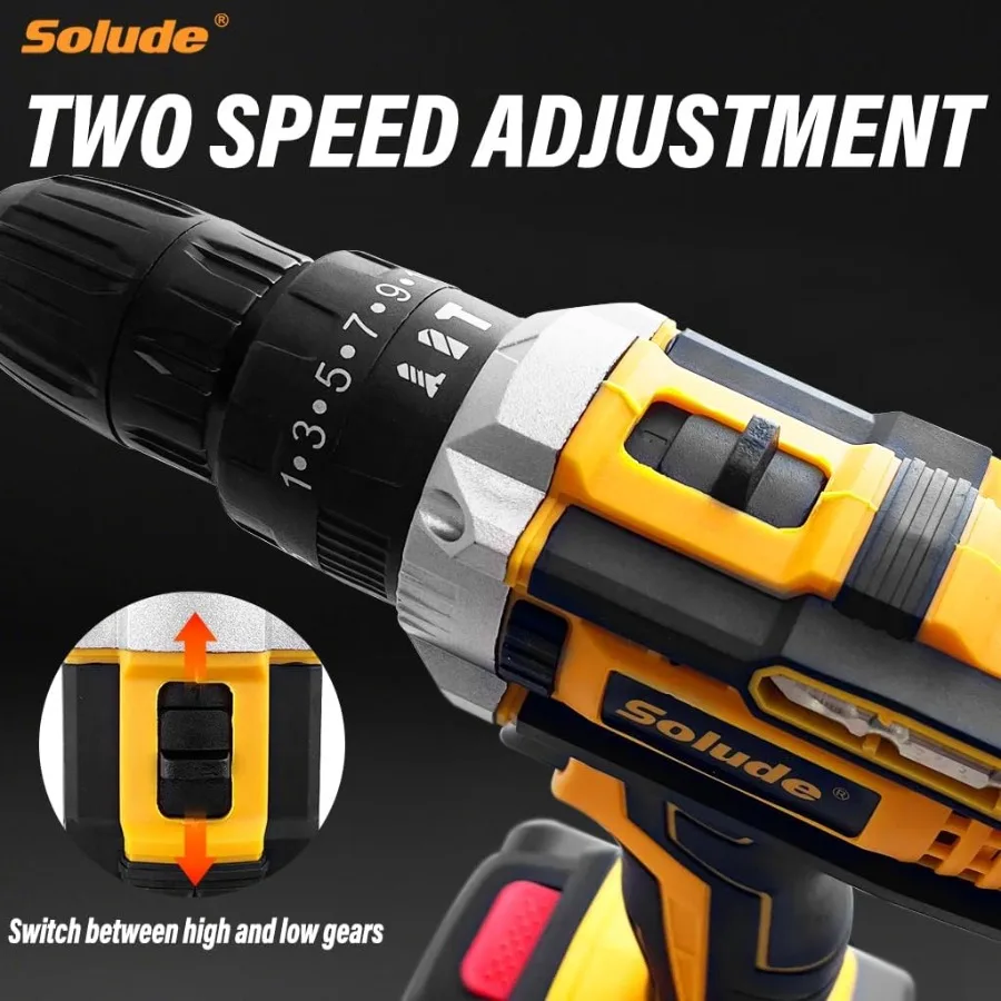 21Vコードレス電動ドリルツールボックス付きツールセット、バッテリー2個と基本的な手工具付き電動ドリルドライバー